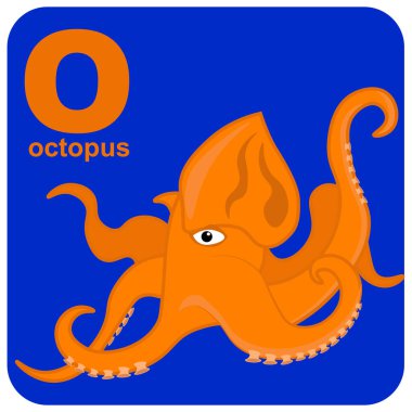 O ahtapot harfli küp alfabesi. Oyunlar ve eğitim teması üzerine vektör illüstrasyonu.