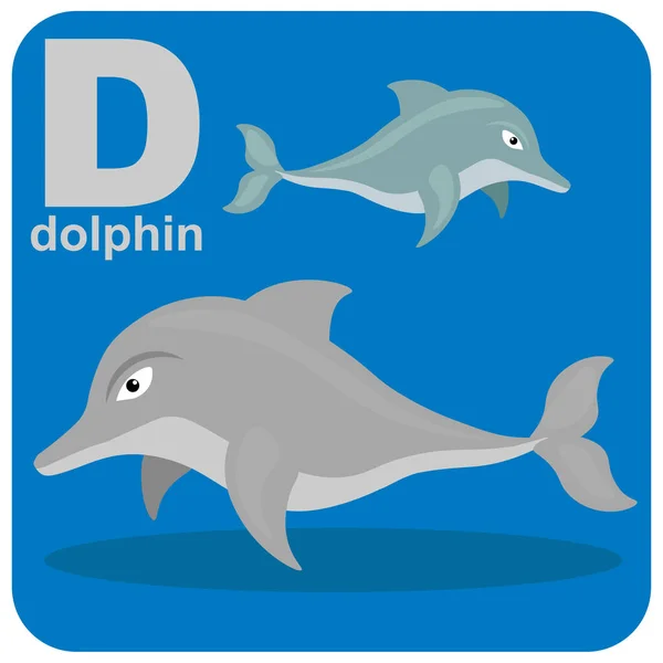 Kostka Abecedy Písmenem Delfín Vektorová Ilustrace Téma Hry Vzdělávání — Stockový vektor