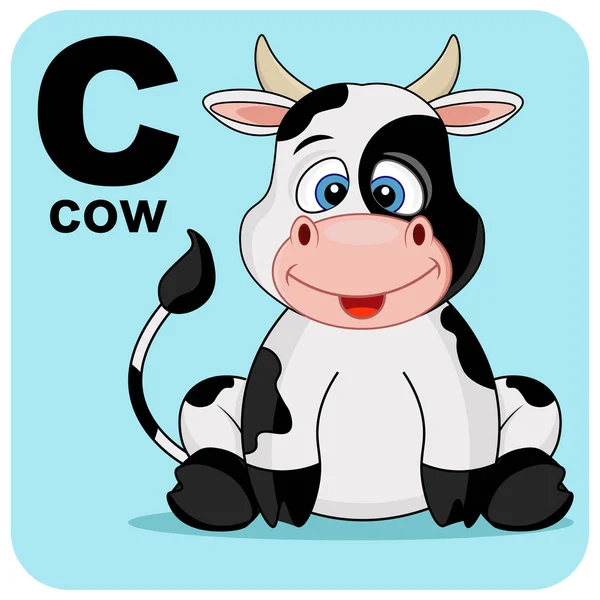 Cube Alphabet Letter Cow Vector Illustration Theme Games Education — Stock Vector