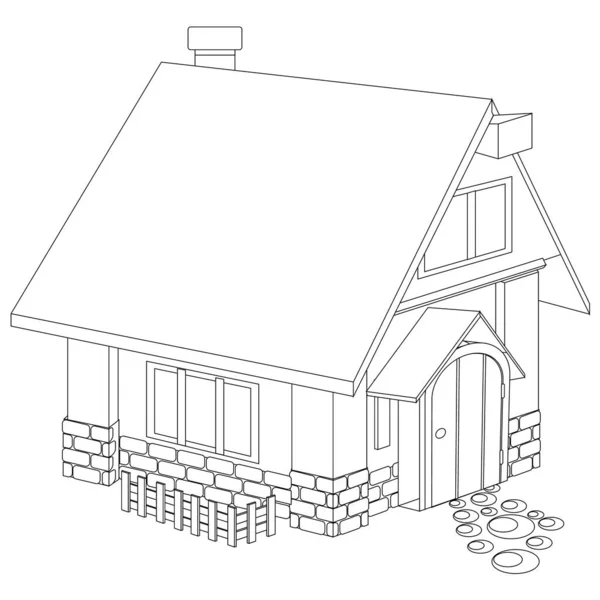 ぬり絵木製の村の家 建築をテーマにしたベクトルイラスト — ストックベクタ