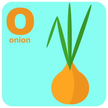 O soğanlı küp alfabesi. Oyunlar ve eğitim teması üzerine vektör illüstrasyonu.