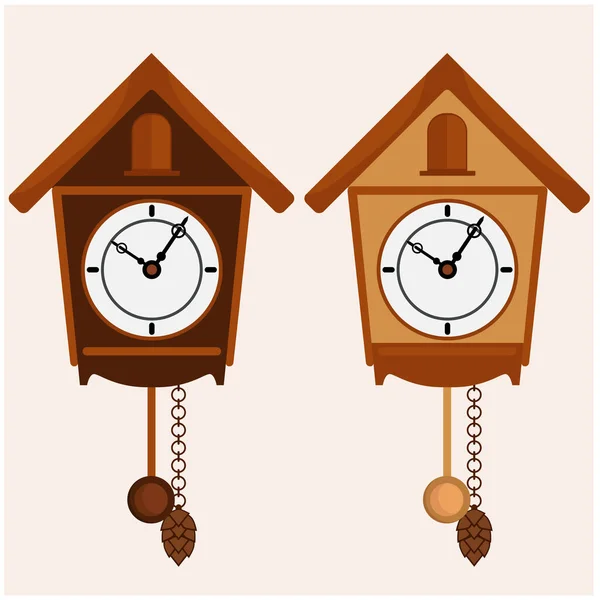 Reloj Con Péndulo Cuco Dos Opciones Ilustración Vectorial Oscura Clara — Vector de stock