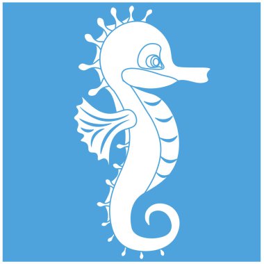 Deniz atı mı? Okyanussal bir yaratığın siluetinin vektör çizimi.