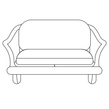 Zarif kanepe boyama kitabı. Mobilya teması üzerine vektör illüstrasyonu.