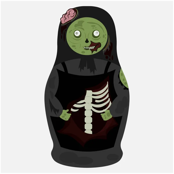 Panenka Zombie Matryoshka Vektorová Ilustrace Pro Halloweenskou Dovolenou — Stockový vektor