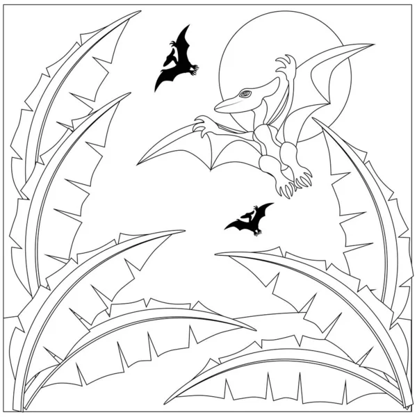 Dinozor Pterodactyl Vektör Boyama Kitabı — Stok Vektör