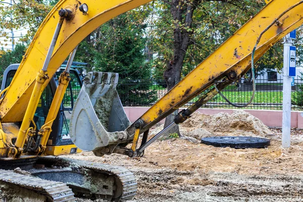 Excavator Loader Earthworks Construction Site Excavator Carries Out Earthworks Reconstruction — Stock Photo, Image