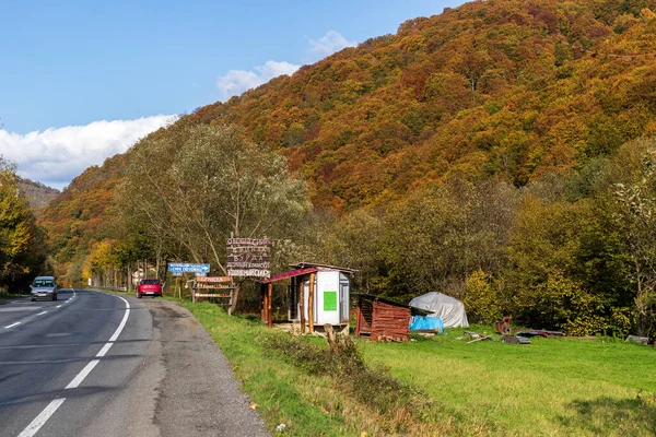 Oblast Zakarpattia Ucrânia Outubro 2020 Comércio Estrada Venda Alimentos Caseiros — Fotografia de Stock