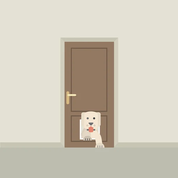 Hond passeren de deur voor hond vectorillustratie. — Stockvector