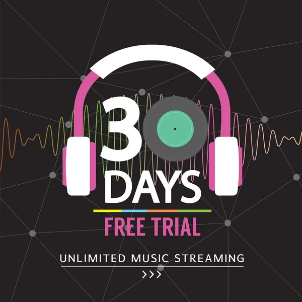 30 días de prueba gratuita Ilustración de streaming de música ilimitada . — Vector de stock