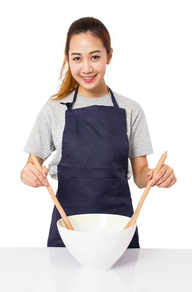 Ásia mulher cozinhar conceito isolado no branco . — Fotografia de Stock