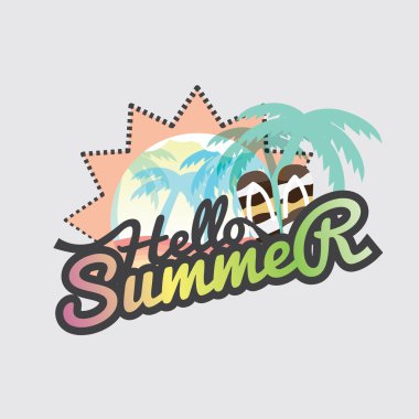 Merhaba yaz rozet tasarlamak vektör.