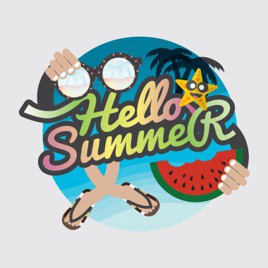 Merhaba yaz rozet tasarlamak vektör.