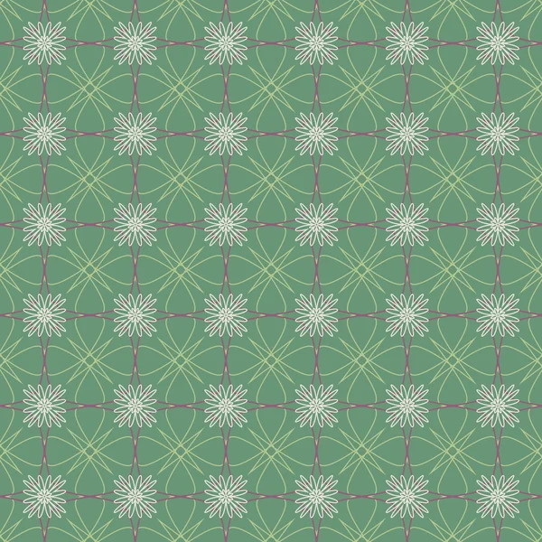 Vintage Flores Gráfico En Verde Patrón de fondo Vector Ilustración . — Archivo Imágenes Vectoriales