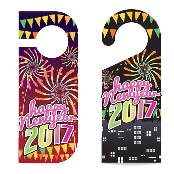 Happy New Year 2017 Door Hanger Vector Illustration.