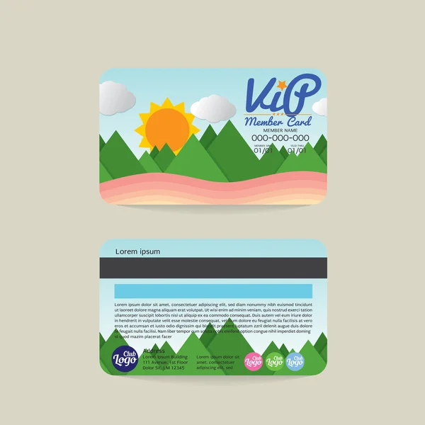 正面和背面 Vip 会员卡模板自然概念矢量插图. — 图库矢量图片