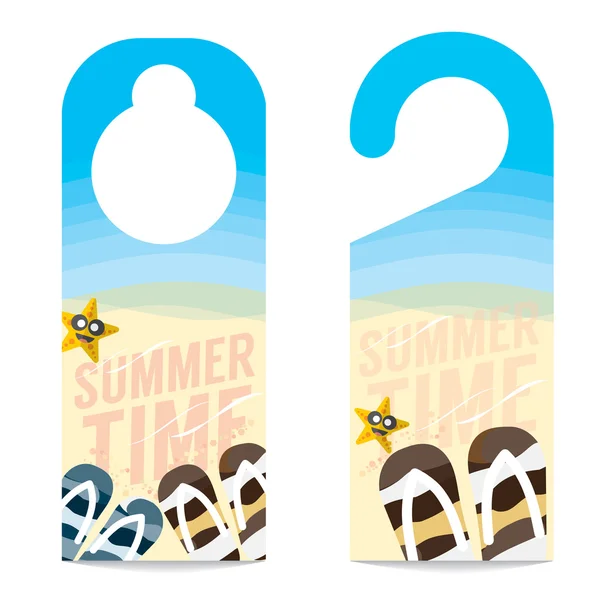 Flipflop és Star Fish a strandon nyári vakáció koncepció ajtó alátét Vector illusztráció. — Stock Vector