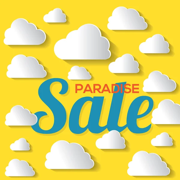 Paradise Sale With White Clouds On Yellow Background Vector Illustration. — Stock Vector