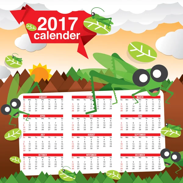 2017 Calendar comienza el concepto de selva dominical Vector Illustration . — Archivo Imágenes Vectoriales