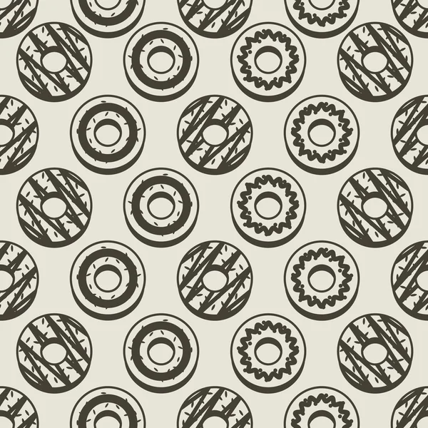 Patrón sin costura Donuts blanco y negro fondo Vector Ilustración . — Vector de stock