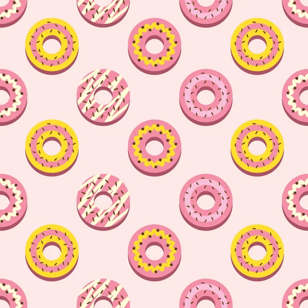 Seamless Pattern Different Style Strawberry Donuts Background Vector Illustration. — Stock Vector