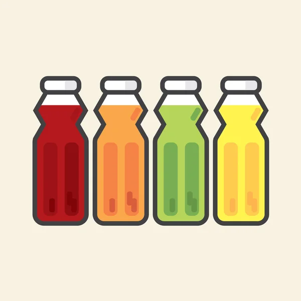 Set de coloridas botellas de zumo de fruta saludable Refresco Vector ilustración . — Vector de stock
