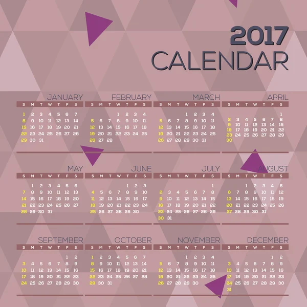 Сучасний абстрактний 2017 Друкований календар починається неділя геометрична графіка Векторна ілюстрація . — стоковий вектор