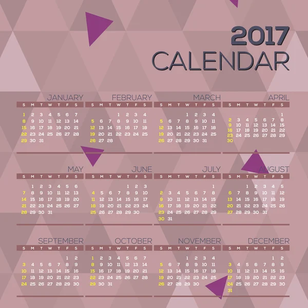 Modern Abstract 2017 Calendrier imprimable Début Dimanche Illustration géométrique vectorielle graphique . — Image vectorielle