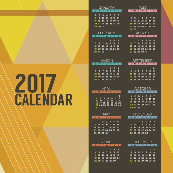 Modern Abstract 2017 Printable Calendar Starts Sunday Geometric Graphic Vector Illustration.
