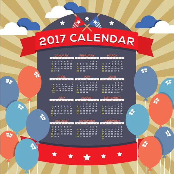 Сучасні абстрактних 2017 для друку календаря починається Неділя святкування 4 липня Сполучені Штати незалежності день концепції Векторні ілюстрації. — стоковий вектор