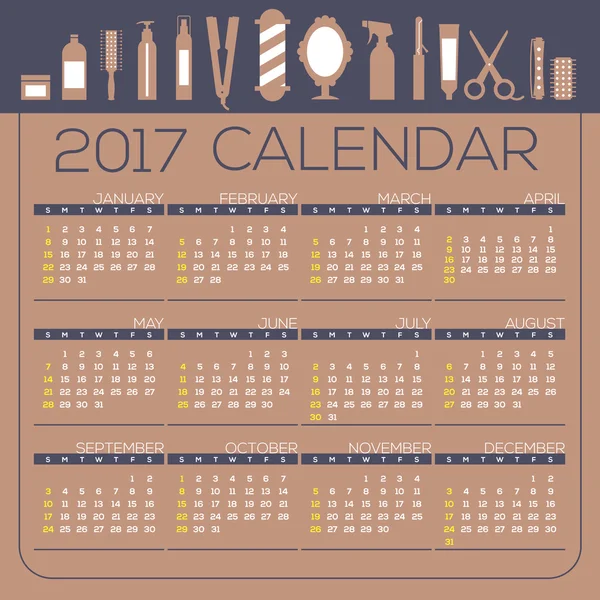 2017 Календар друку 12 місяців Початок недільної перукарні Концепція Векторні ілюстрації . — стоковий вектор