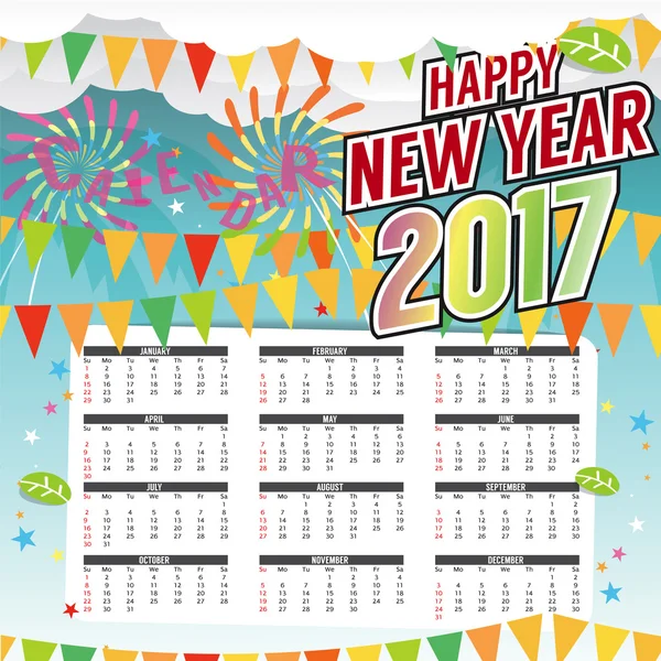 Bonne année 2017 Calendrier imprimable Début Dimanche Illustration vectorielle . — Image vectorielle