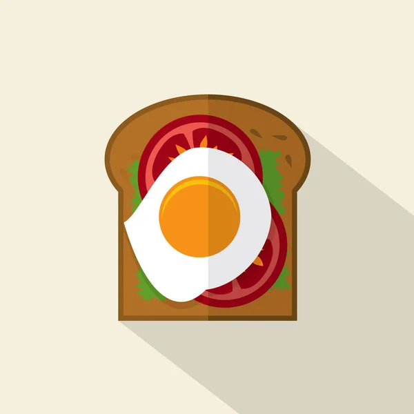 Vedere de sus a designului plat Sandwich ou prăjit cu roșii și salată verde ilustrație vectorială . — Vector de stoc