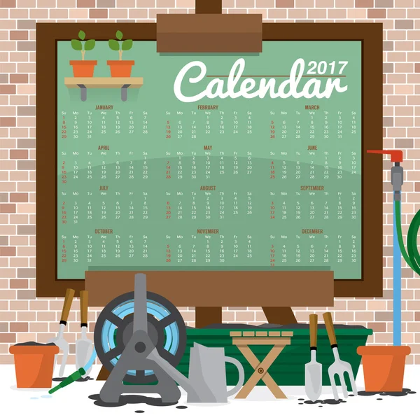 Сучасний абстрактний 2017 Друкований календар починається недільна концепція садівництва Векторні ілюстрації . — стоковий вектор