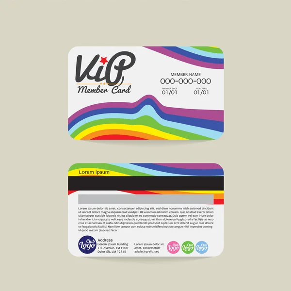 正面和背面的彩虹条纹 Vip 会员卡模板矢量图. — 图库矢量图片