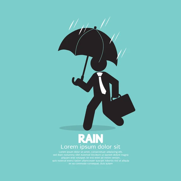 雨のベクトル図に傘を持ったビジネスマンの黒い記号. — ストックベクタ