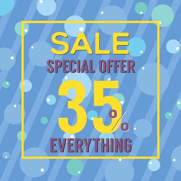 Special Offer 35 Percent On Colorful Blue Bubbles And Stripes Vector Illustration. — Stock Vector