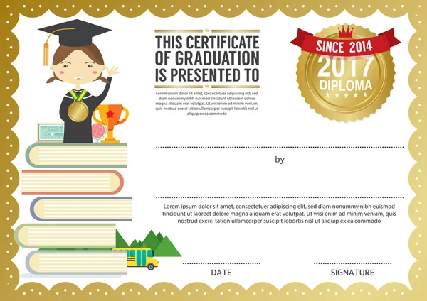 Preschool Elementary School Kids Diploma Certificate Background Design Template — Stock Vector