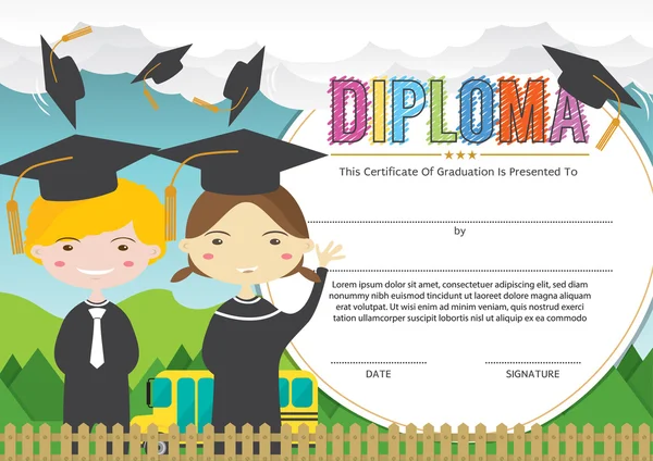 Preschool Elementary school Kids Diploma certificaatsjabloon achtergrond ontwerp — Stockvector