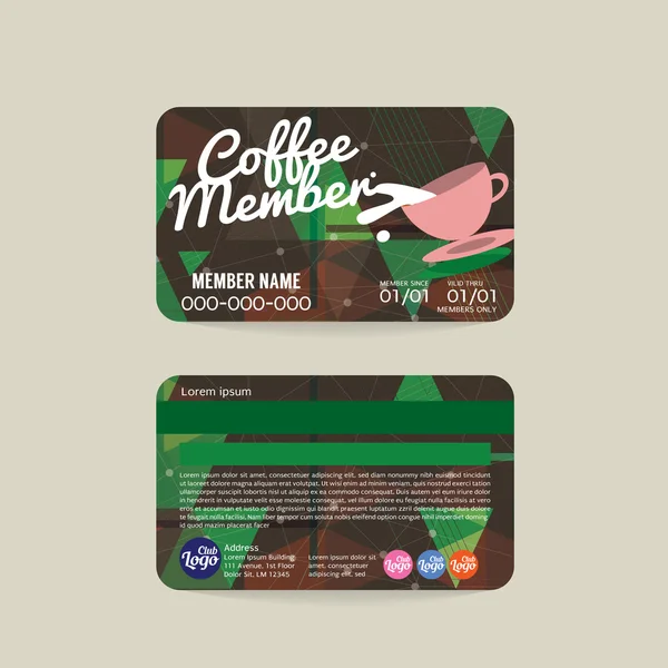Przód i tył Kawa kupon ilustracji wektorowych szablon karty członkowskie — Wektor stockowy