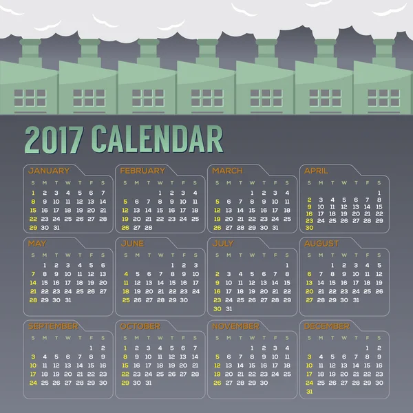 Календарь для печати начинается с показа вектора воскресенья 2017 года — стоковый вектор