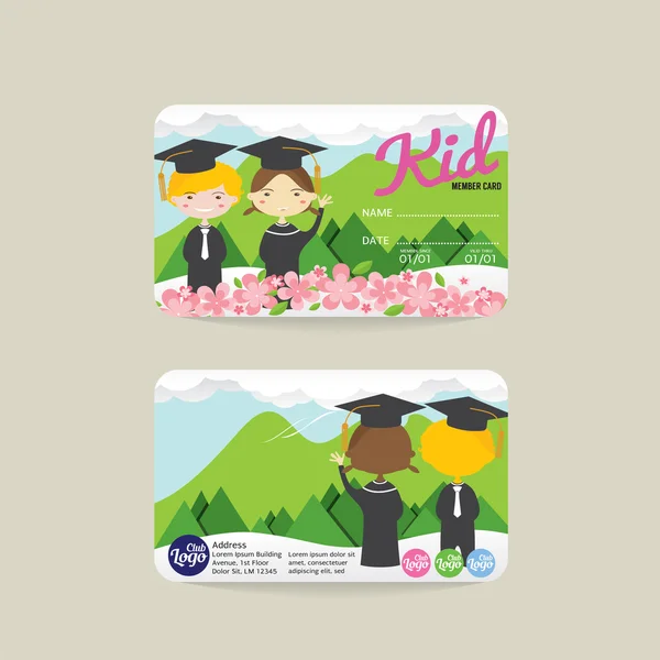 Plantilla de tarjeta de miembro para niños delanteros y traseros Vector Illustration — Vector de stock