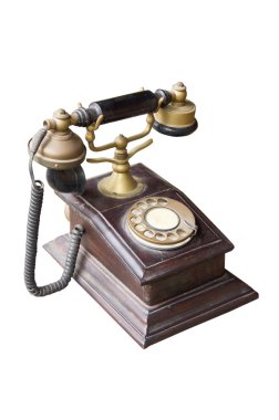 Beyaz arkaplanda izole edilmiş vintage telefon