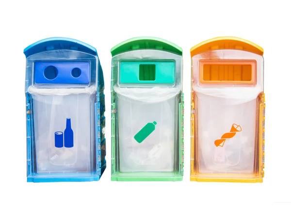 Papelera de reciclaje colorida para basura y objeto de tipo separado aislado sobre fondo blanco — Foto de Stock