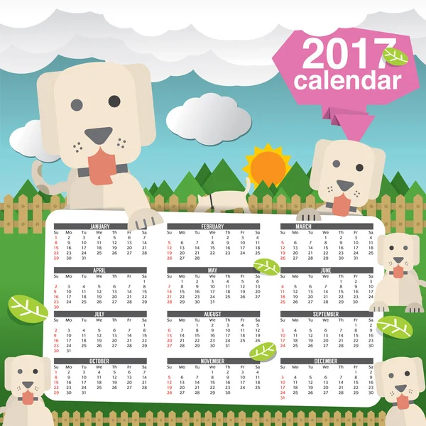 Kalendář 2017 začne neděle roztomilý psů v zahradě vektorové ilustrace — Stockový vektor
