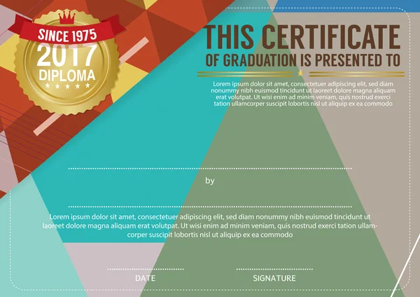 Modelo do certificado do diploma com ilustração moderna do vetor do teste padrão — Vetor de Stock