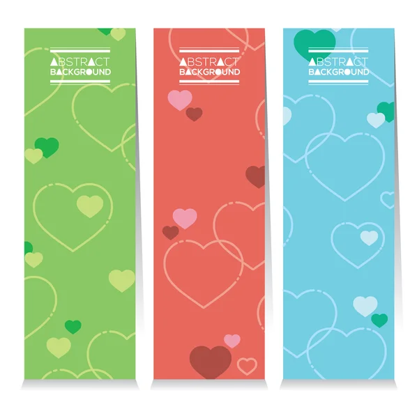 Conjunto de tres corazones coloridos Banners verticales Vector Ilustración — Archivo Imágenes Vectoriales