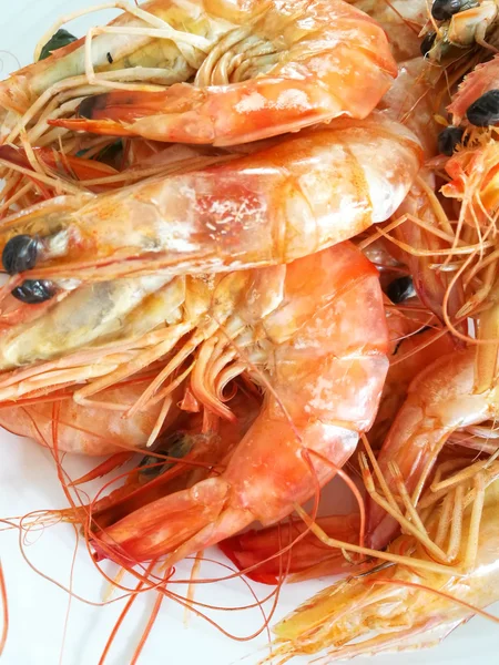 Crop Shot Steamed Shrimp On Plate — Stock Photo, Image