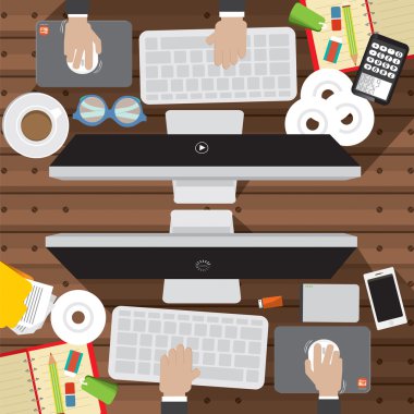 Ofis işçi büro ofis tedarik vektör çizim ile düz tasarımı