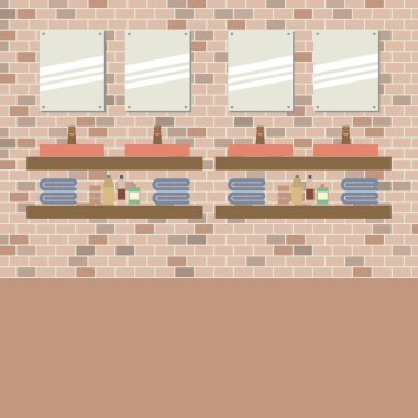 Onun ve onun lavabosu, Brick Wall Vector Illustration 'ın önünde aynalarla..